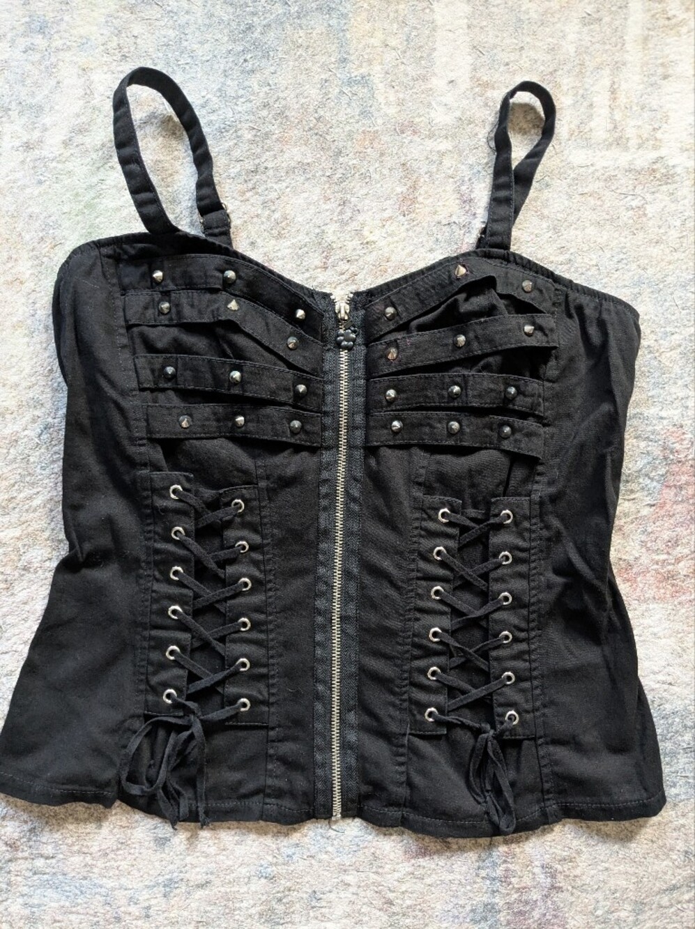 Studded Black Lace-Up Corset Top